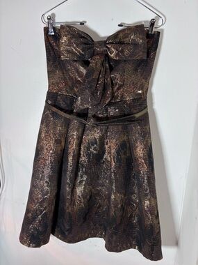 Eva Franco Samhain metallic bronze strapless cocktail dress